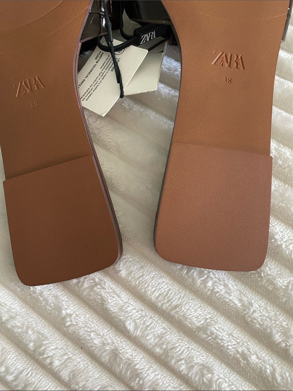 ZARA Dark Brown Croc-Embossed Slide Sandals - Picture 3 of 3